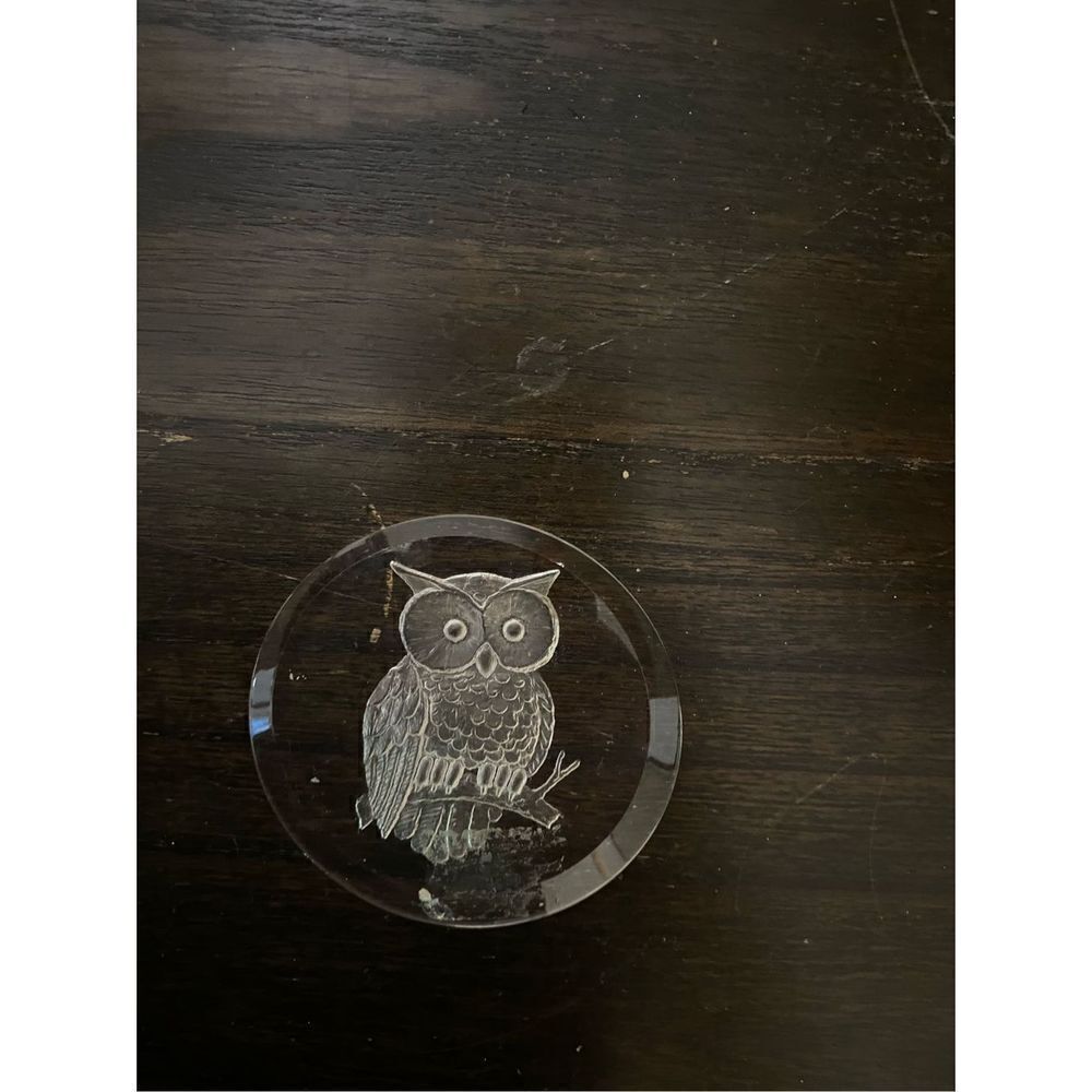 Vintage lucite etched owl in tree limb